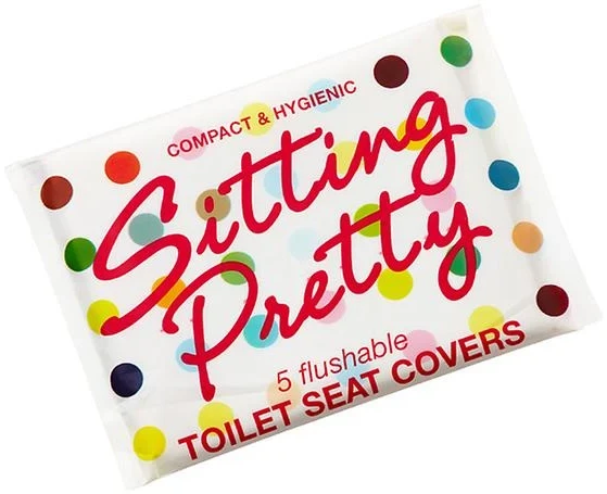 5pc "Sitting Pretty" Flushable Toilet Seat Covers - Hygienic For Public Rest Rooms