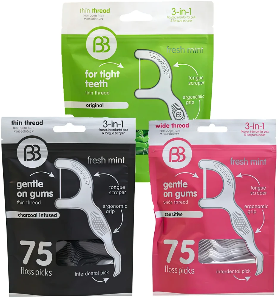 Floss Picks by Brush Buddies - Choose From Charcoal, Sensitive or Mint