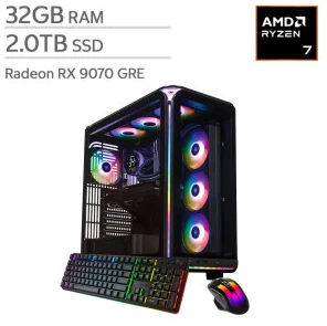 iBUYPOWER Element Gaming PC Desktop (Ryzen 7 9800X3D, Radeon RX 9070 GRE, 32GB, 2TB)