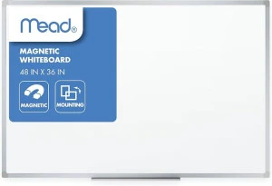Mead Dry Erase White Board, 48" x 36" Magnetic Whiteboard