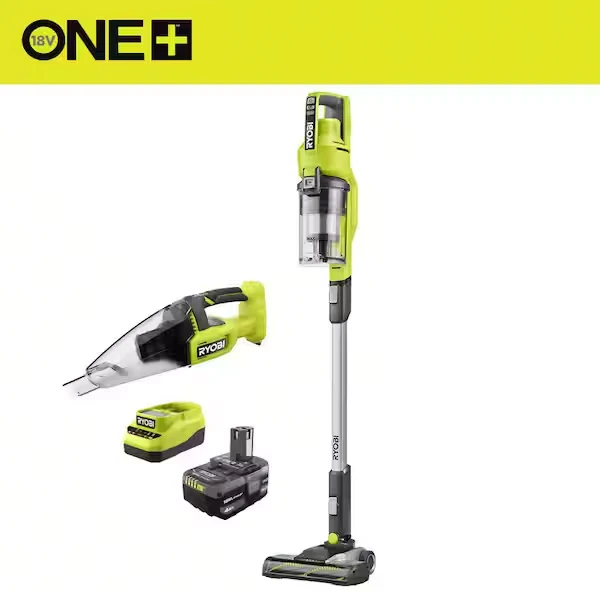 RYOBI ONE+ stick and hand vacuum kit with 4Ah battery