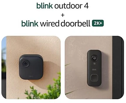 Blink Outdoor 4 1080p Battery Camera + Wired Doorbell 2K+ (newest model, Black)