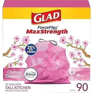90-Ct 13-Gal Glad ForceFlex MaxStrength Tall Kitchen Drawstring Trash Bags