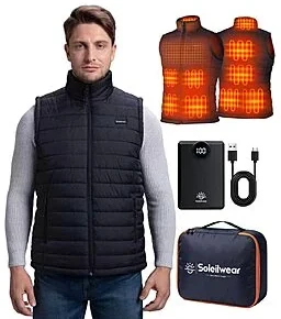 Soleilwear Men's Heated Vest w/ 9 Heating Zones & 10000mAh Battery