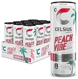 12-Pk 12-Oz Celsius Essential Sparkling Energy Drink (Peach Vibe)