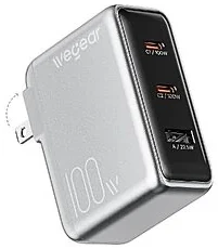 3-Port wegear 100W GaN Slim USB-C Wall Charger w/ Foldable Plug