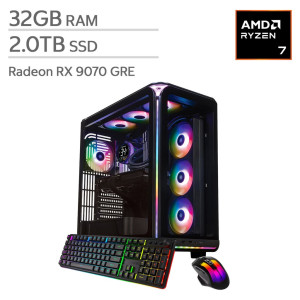iBUYPOWER Element Gaming PC Desktop (Ryzen 7 9800X3D, Radeon RX 9070 GRE, 32GB, 2TB)