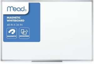 Mead Dry Erase White Board, 48" x 36" Magnetic Whiteboard