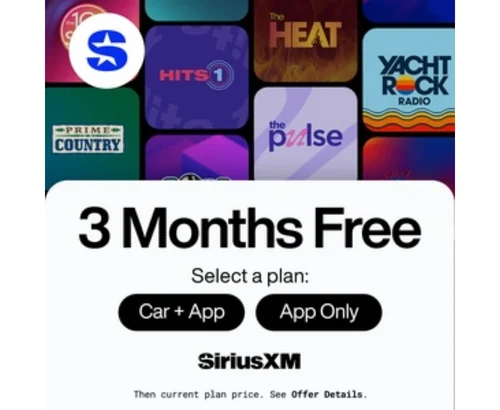 SiriusXM 三個月試用：需信用卡、自動續費