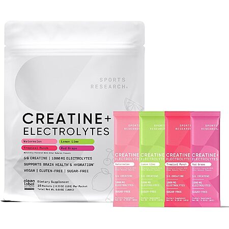 16-Pack Sports Research Creatine + Electrolytes Variety Packs (Sugar-Free) $13.82 w/ S&S + Free Shipping w/ Prime or on $35+