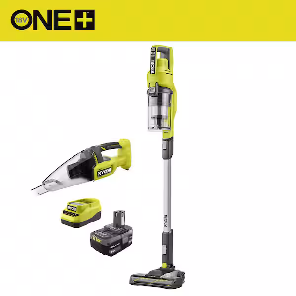 RYOBI ONE+ stick and hand vacuum kit with 4Ah battery