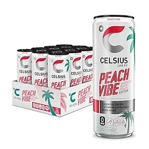 12-Pk 12-Oz Celsius Essential Sparkling Energy Drink (Peach Vibe)