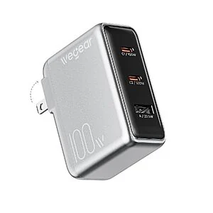 3-Port wegear 100W GaN Slim USB-C Wall Charger w/ Foldable Plug